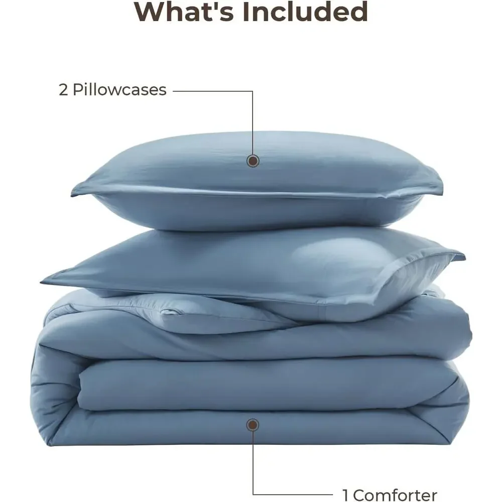 Oversized King Comforter Set, 3 Pc Grayish Blue Soft Fluffy Down Alternative